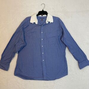 Tommy Hilfiger Men's Blue Gingham Button Down Shirt Size 16 1/2 34-35 Cotton